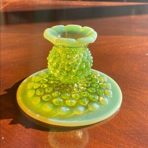 Fenton topaz Opalescent hobnail candlestick.